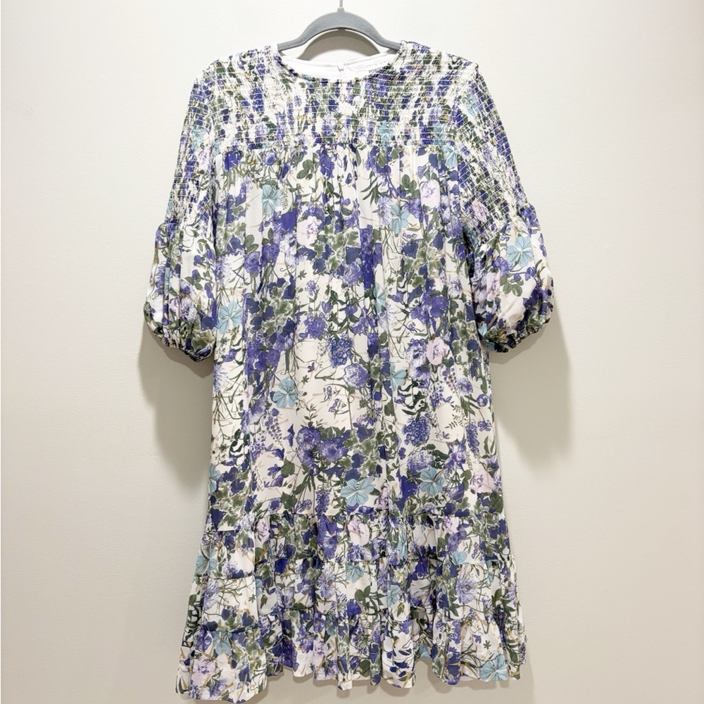 Porter Floral Smocked Yoke Dress in Lavender and Green Floral Cottagecore 16